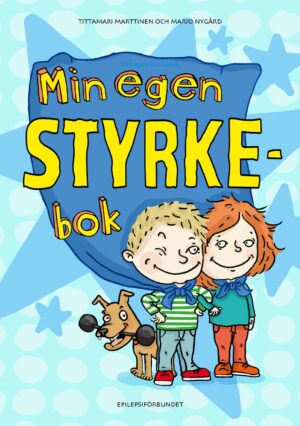 Ikioman voimakirjani ruotsinkielisen käännöksen kansikuva, jossa kaksi lasta käsikynkässä ja koira, piirroskuva.